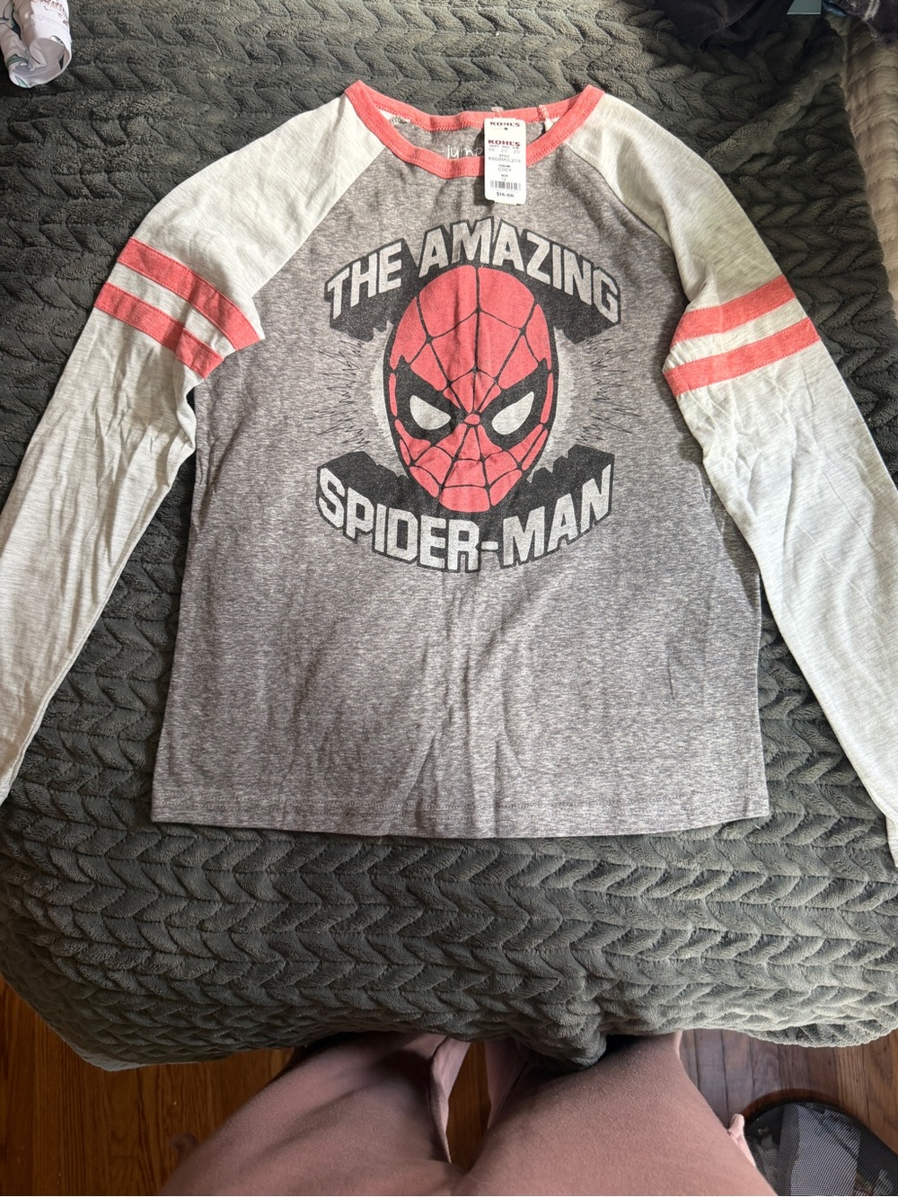 Marvel Spider-Man Raglan Long Sleeve Tee - Gray & Red